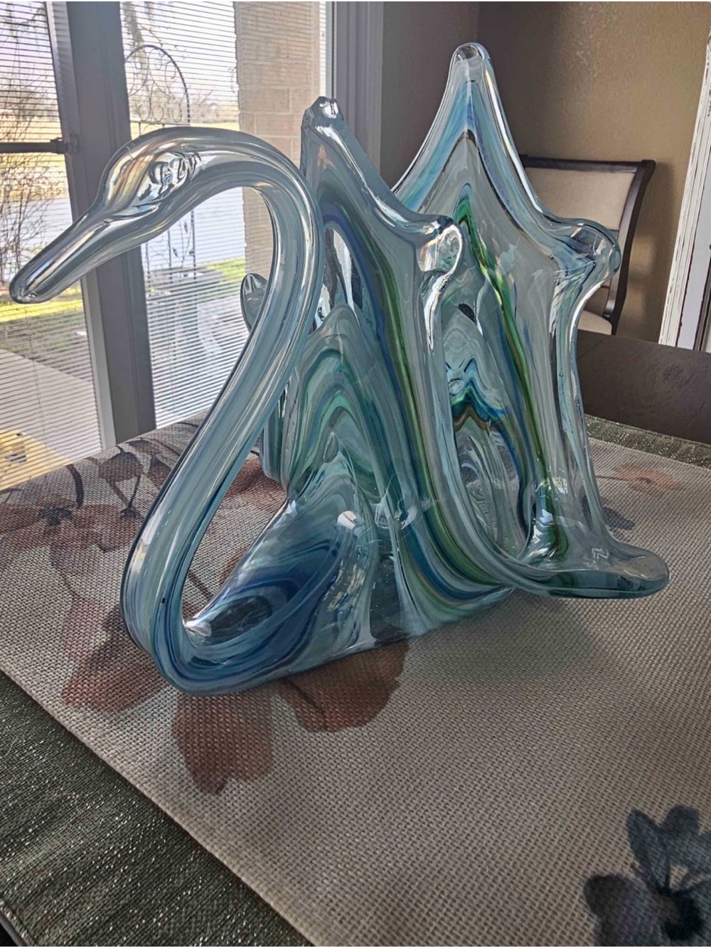 Handblown Blue Glass Swan Sculpture - Elegant Home Art